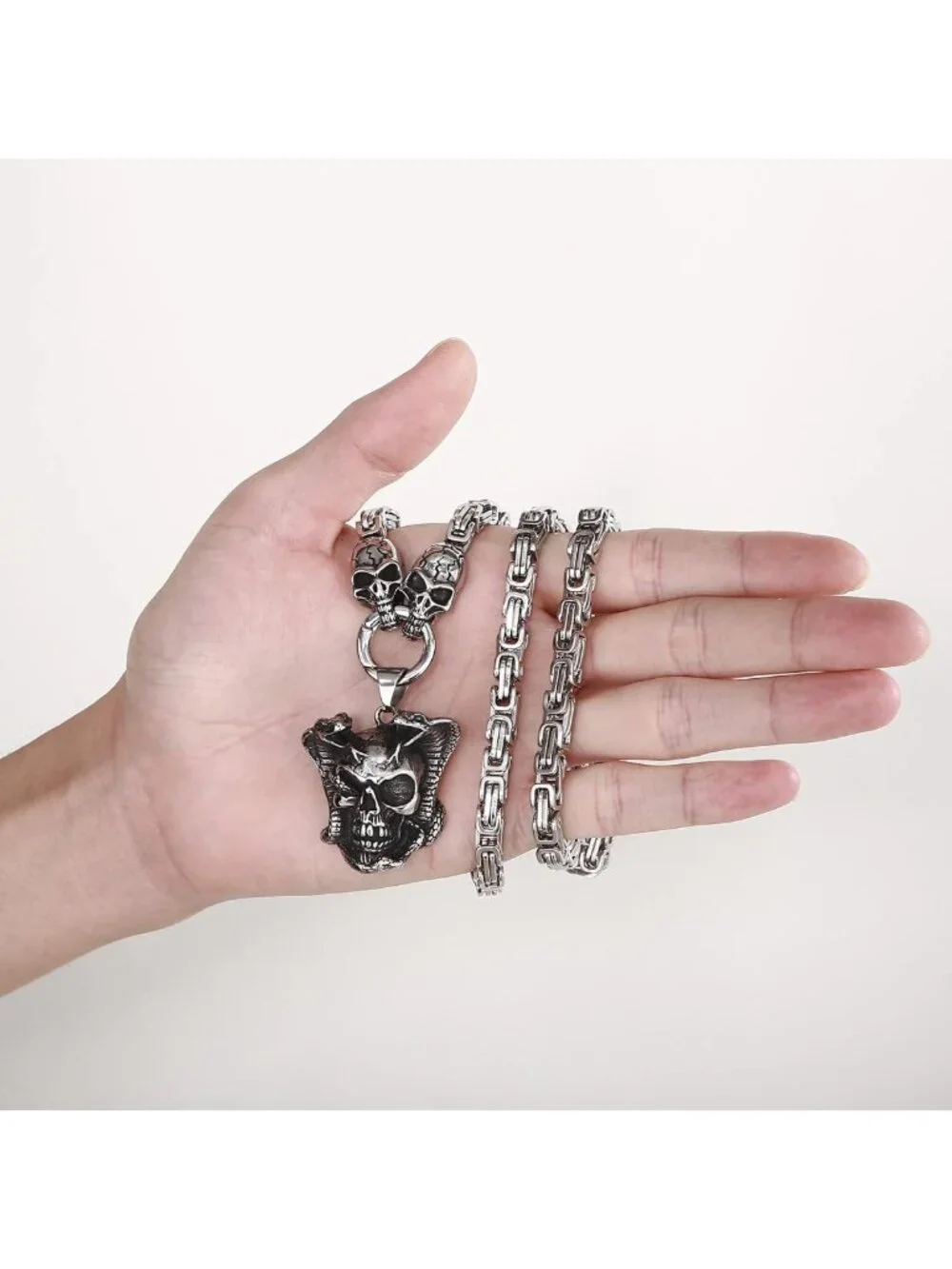 Gothic Skull Snake Pendant Necklace for Men & Women - Stainless Steel Cuban Link